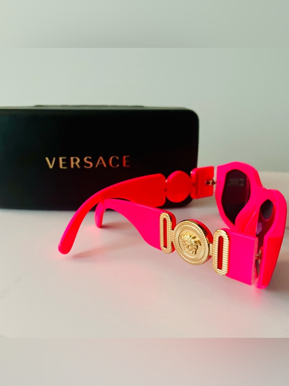 Versace Hot Pink Medusa Sunglasses Gold Accent Statement Shades